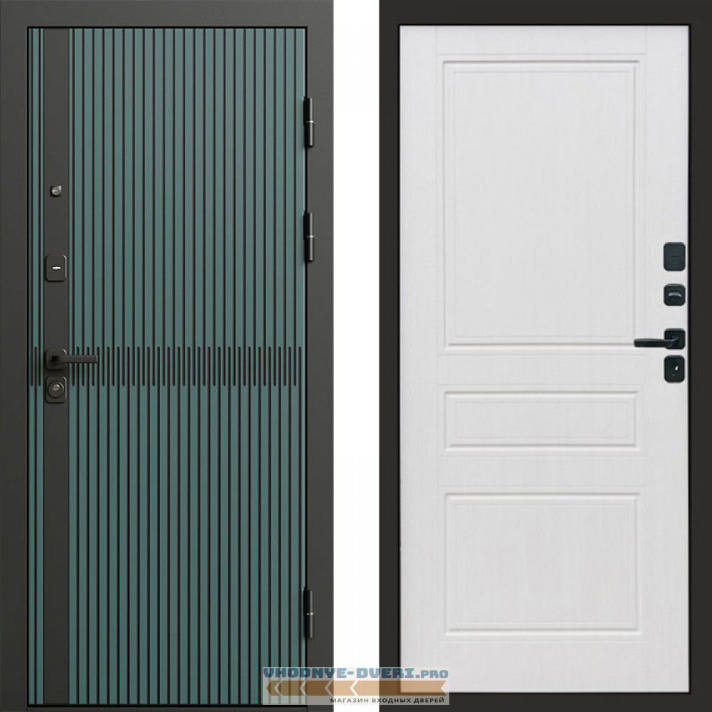 Входная дверь ГРАУНД Velutto Verde Бетон Классика белое дерево